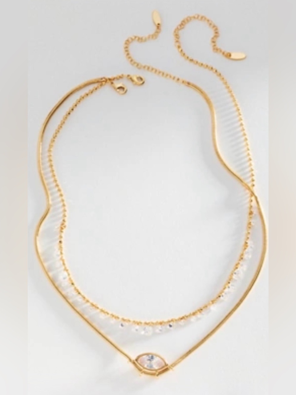 Anthropologie Gold Layered Crystal Eye Necklace